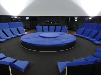 Chairs in our 18m diameter immersive inflatable fulldome cinema